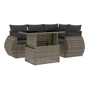 vidaXL 5 Piece Poly Rattan Sofa Set in Gray