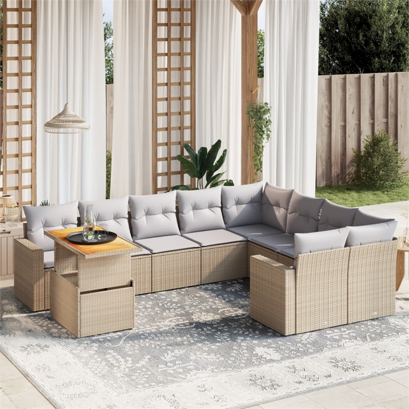vidaXL 10 Piece Poly Rattan Small Sofa Set in Beige