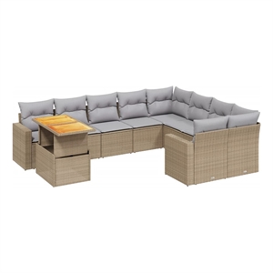 vidaXL 10 Piece Poly Rattan Small Sofa Set in Beige