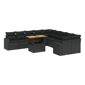 vidaXL 11 Piece Solid Acacia Wood Sofa Set in Black
