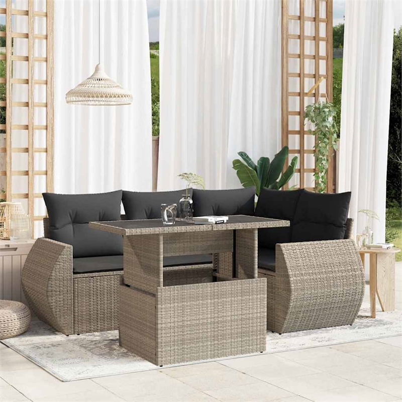 vidaXL 5 Piece Poly Rattan Patio Sofa Set in Gray/Anthracite