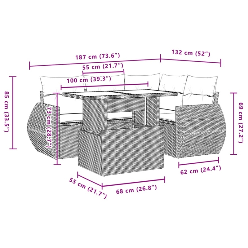 vidaXL 5 Piece Steel Sofa Set in Brown