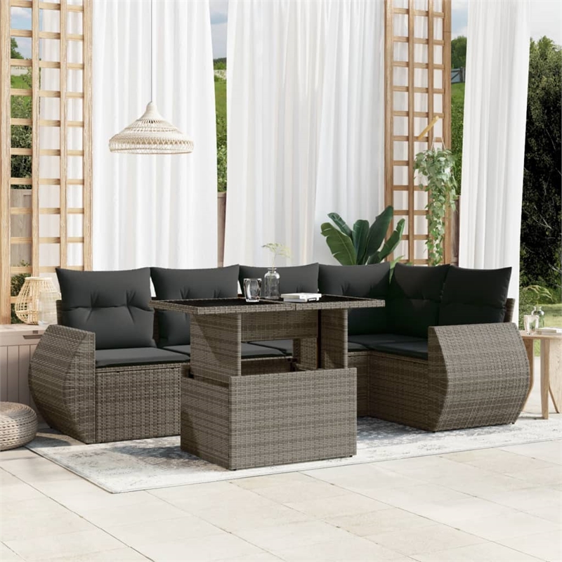 vidaXL 6 Piece Poly Rattan Sofa Set in Gray