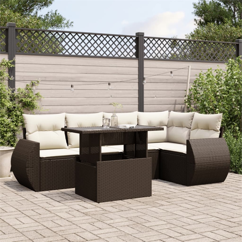 vidaXL 6 Piece Poly Rattan Large Sofa Set in Brown