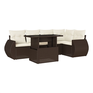 vidaXL 6 Piece Poly Rattan Large Sofa Set in Brown