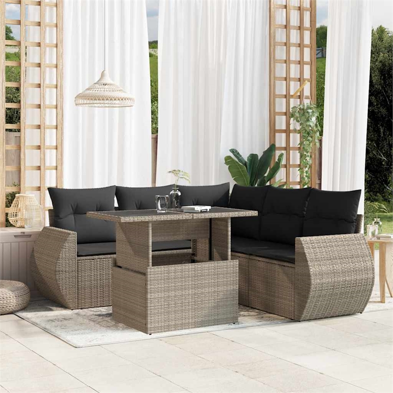 vidaXL 6 Piece Poly Rattan Sofa Set in Gray/Anthracite