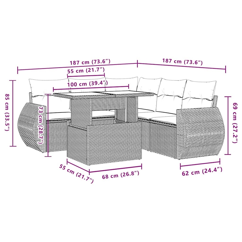 vidaXL 6 Piece Poly Rattan Sofa Set in Gray/Anthracite