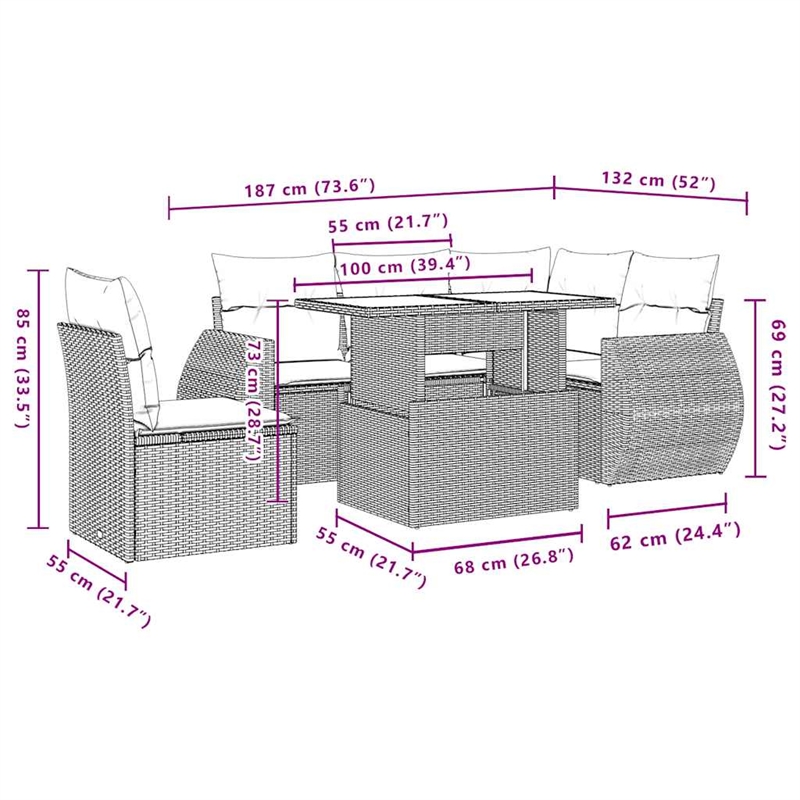 vidaXL 6 Piece Sofa Set in Black