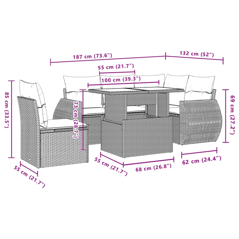 vidaXL 6 Piece Poly Rattan Sofa Set in Beige