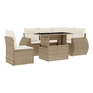 vidaXL 6 Piece Poly Rattan Sofa Set in Beige