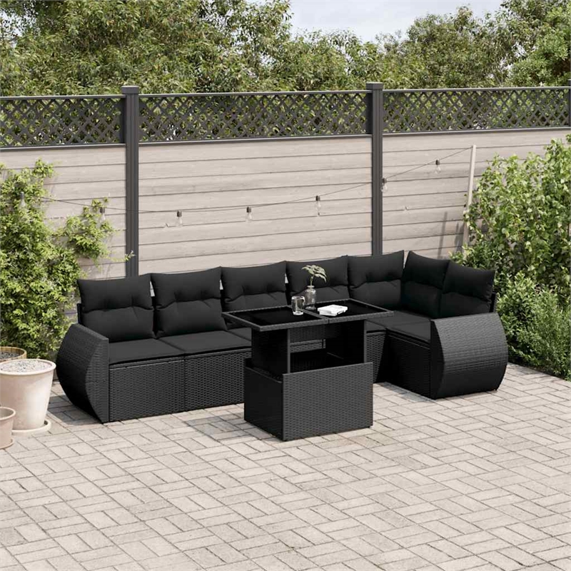 vidaXL 7 Piece Poly Rattan Sofa Set in Black