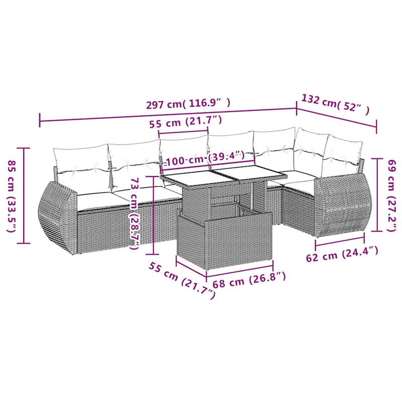 vidaXL 7 Piece Poly Rattan Sofa Set in Black