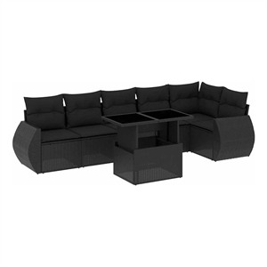 vidaXL 7 Piece Poly Rattan Sofa Set in Black