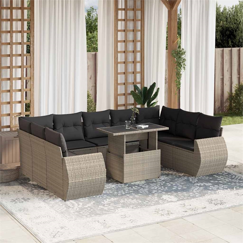vidaXL 10 Piece Poly Rattan Sofa Set in Gray