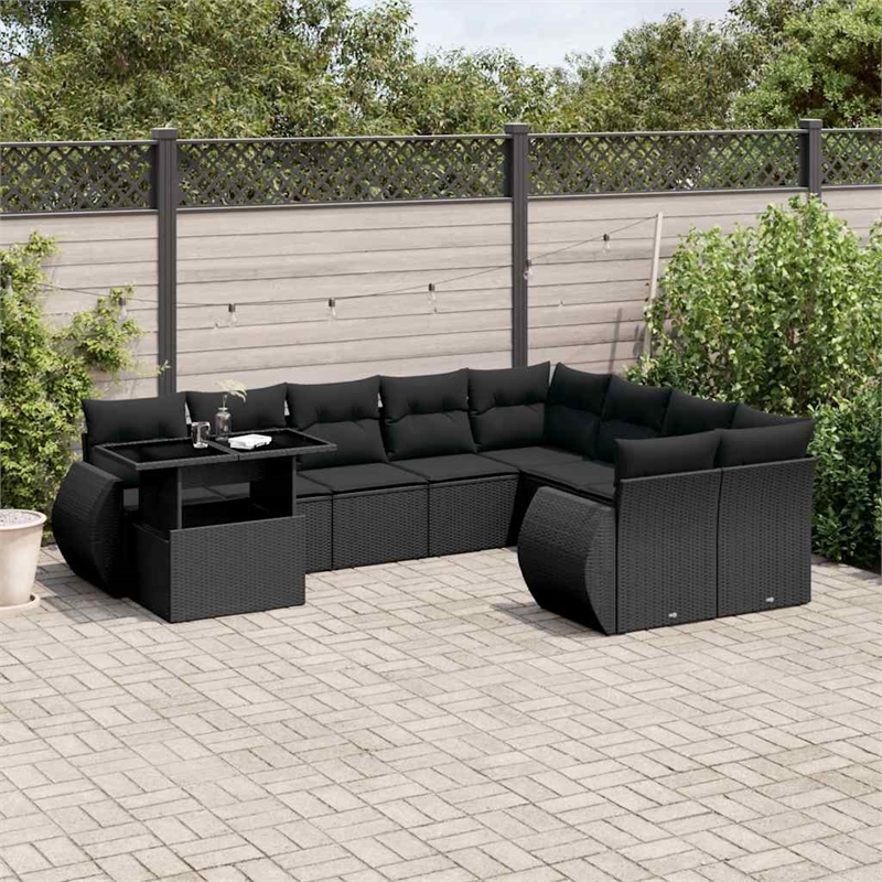 vidaXL 10 Piece Poly Rattan Large Sofa Set in Black
