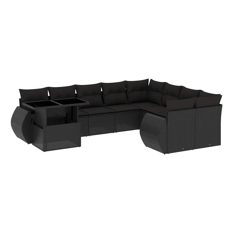 vidaXL 10 Piece Poly Rattan Large Sofa Set in Black