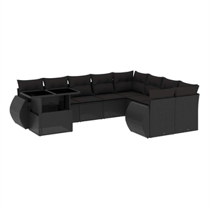 vidaXL 10 Piece Poly Rattan Large Sofa Set in Black