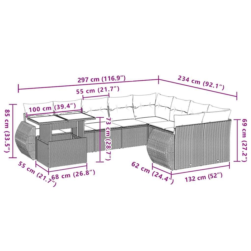 vidaXL 10 Piece Steel Sofa Set in Beige