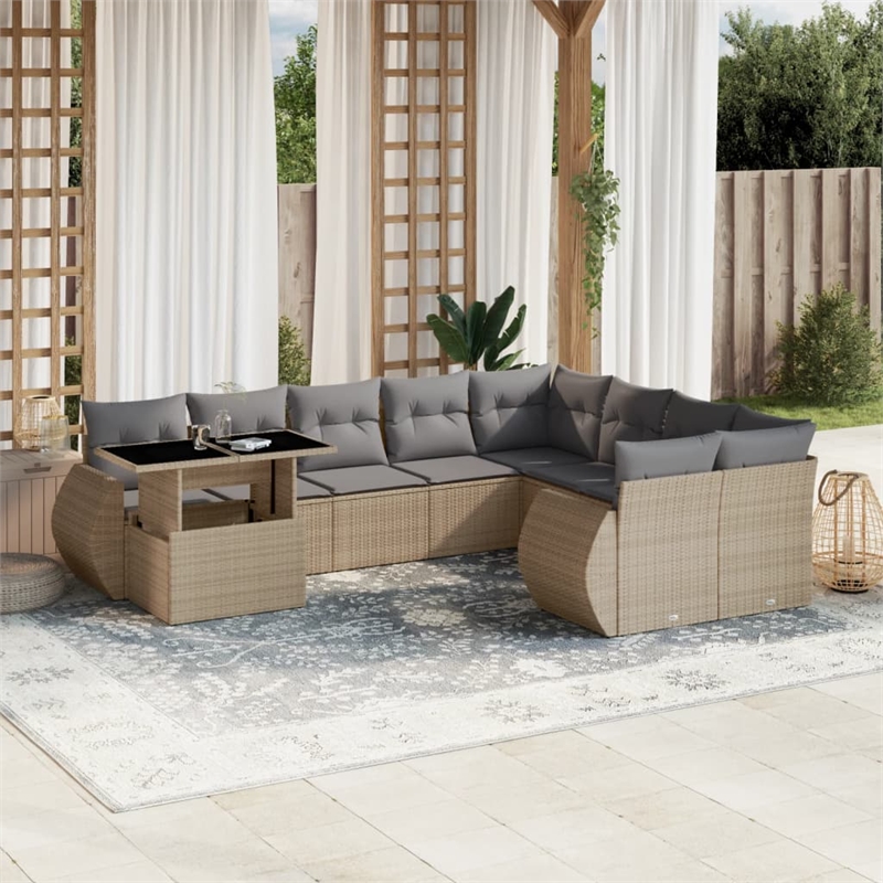 vidaXL 10 Piece Steel Large Sofa Set in Beige