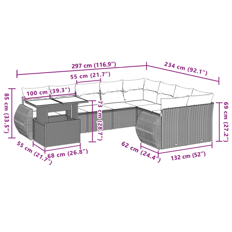 vidaXL 10 Piece Sofa Set in Gray
