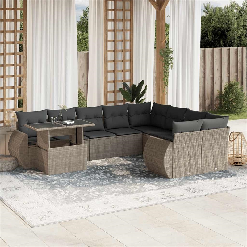 vidaXL 10 Piece Poly Rattan Large Sofa Set in Gray/Anthracite