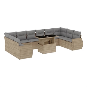 vidaXL 11 Piece Poly Rattan Sofa Set in Gray/Beige