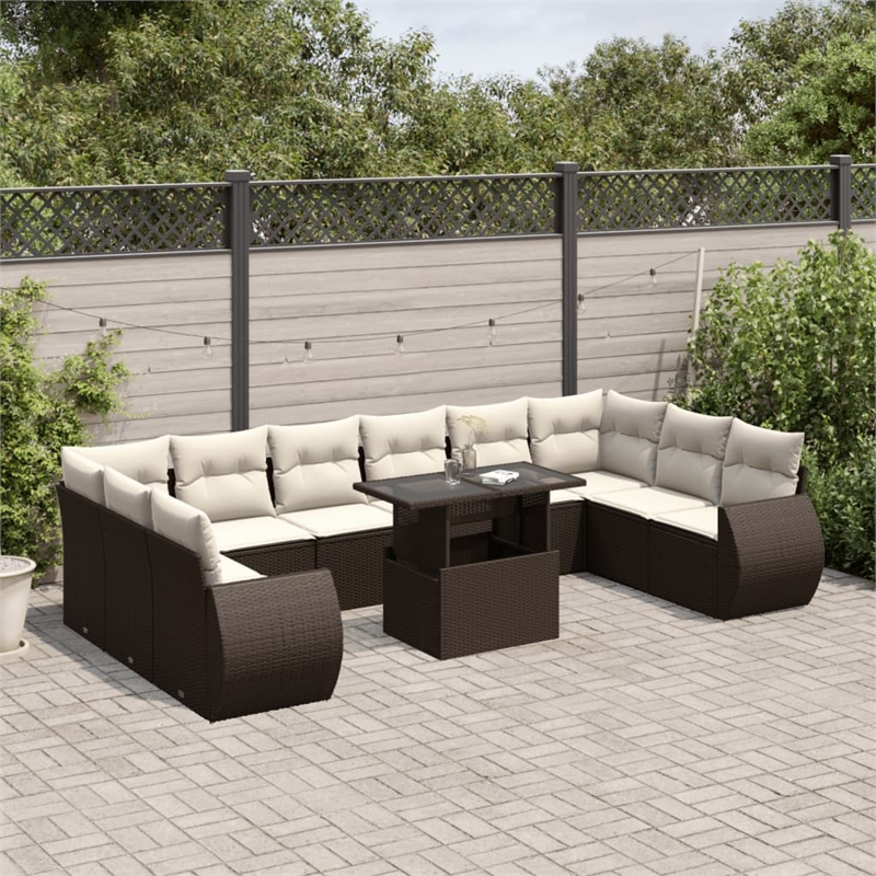 vidaXL 11 Piece Steel Large Sofa Set in White/Brown/Cream