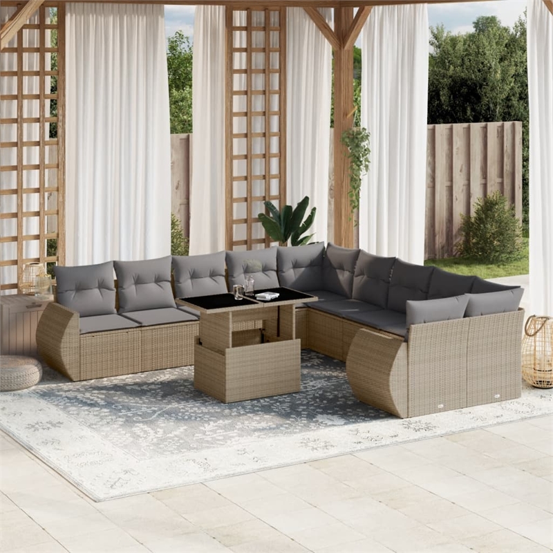 vidaXL Steel Sofa Set in Gray/Beige