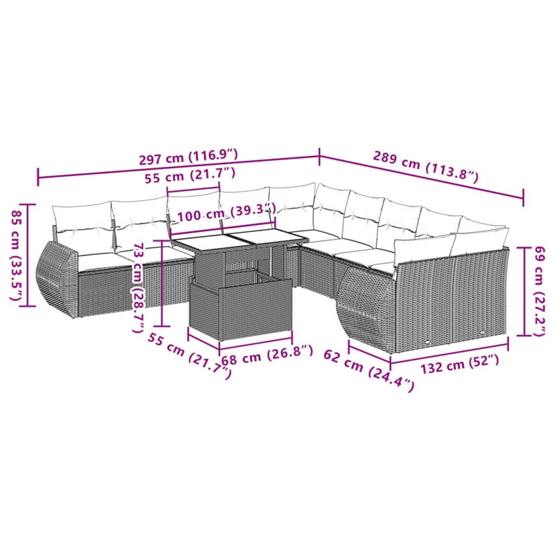vidaXL Steel Sofa Set in Gray/Beige