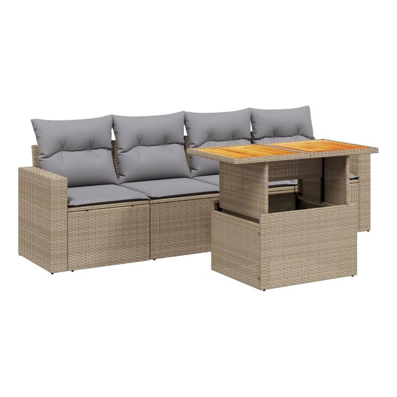 vidaXL 5 Piece Solid Acacia Wood Sofa Set in Beige
