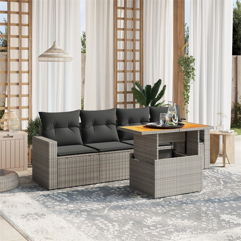 vidaXL 5 Piece Poly Rattan Sofa Set in Gray