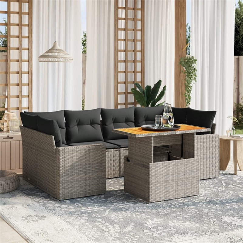 vidaXL 7 Piece Poly Rattan Large Sofa Set in Dark Gray