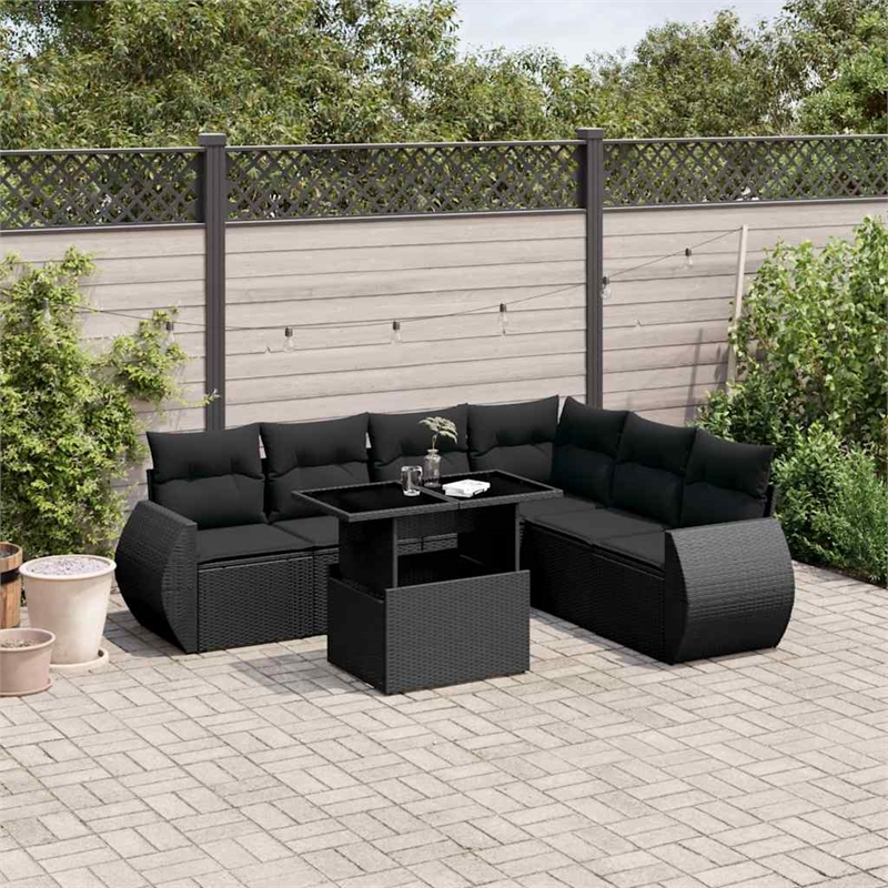 vidaXL 7 Piece Poly Rattan Sofa Set in Black