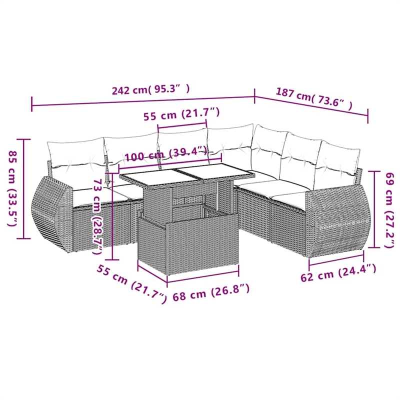 vidaXL 7 Piece Poly Rattan Sofa Set in Black