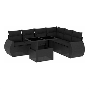 vidaXL 7 Piece Poly Rattan Sofa Set in Black