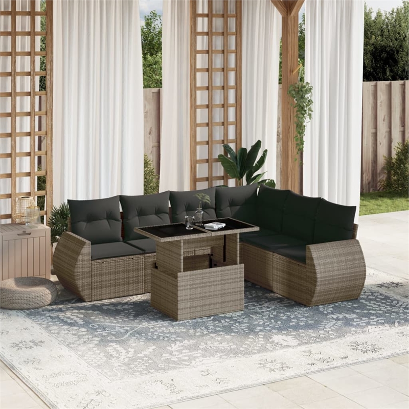 vidaXL 7 Piece Poly Rattan Sofa Set in Gray