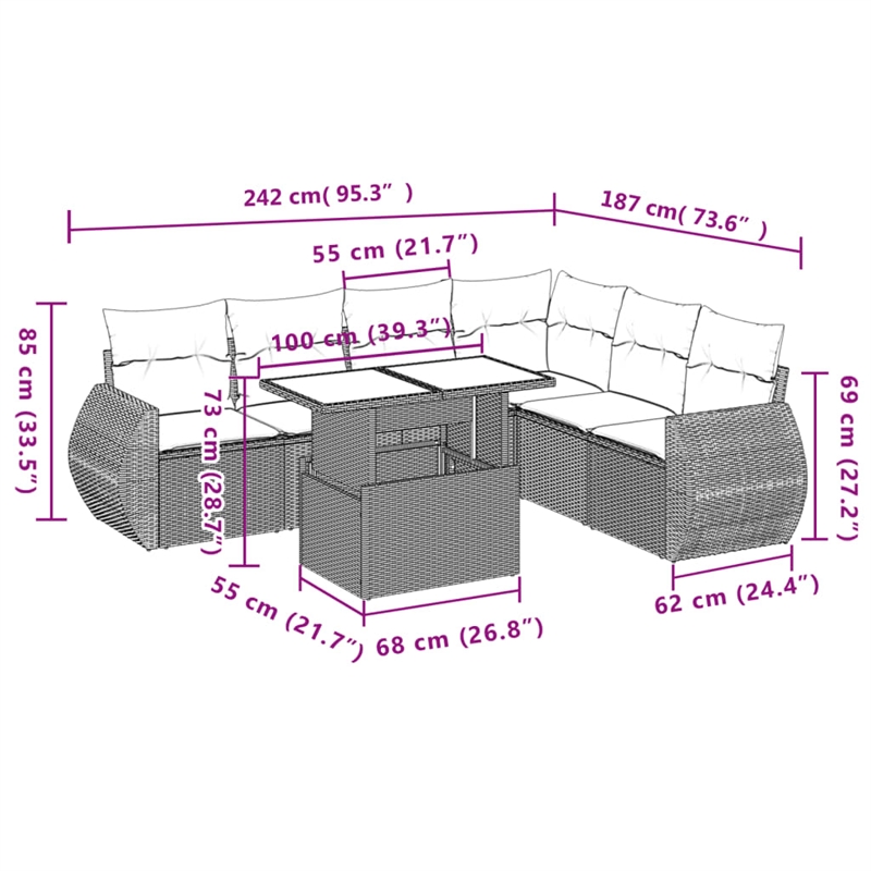 vidaXL 7 Piece Poly Rattan Sofa Set in Gray