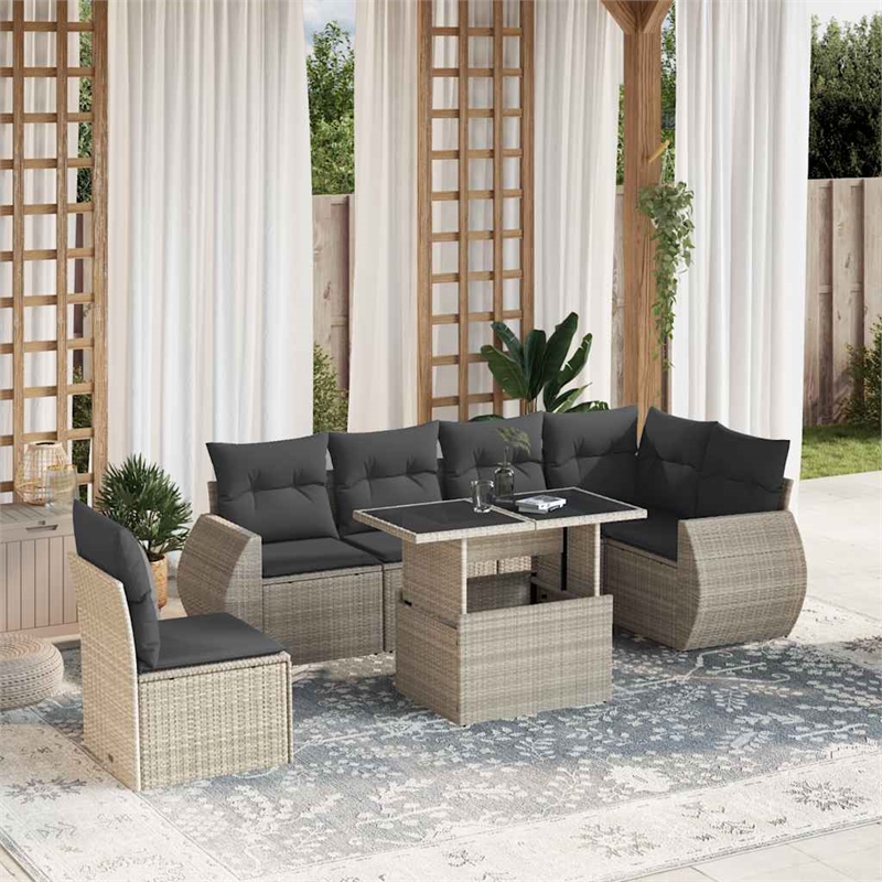 vidaXL 7 Piece Poly Rattan Sofa Set in Gray/Anthracite