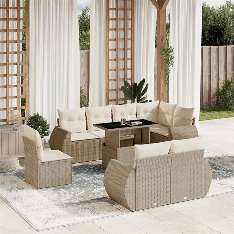 vidaXL 9 Piece Poly Rattan Sofa Set in Beige