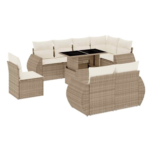 vidaXL 9 Piece Poly Rattan Sofa Set in Beige