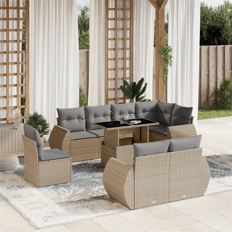 vidaXL 9 Piece Steel Sofa Set in Gray/Beige