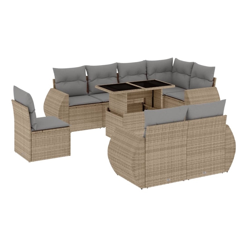 vidaXL 9 Piece Steel Sofa Set in Gray/Beige