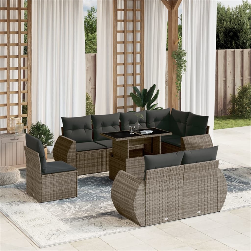 vidaXL 9 Piece Steel Sofa Set in Gray