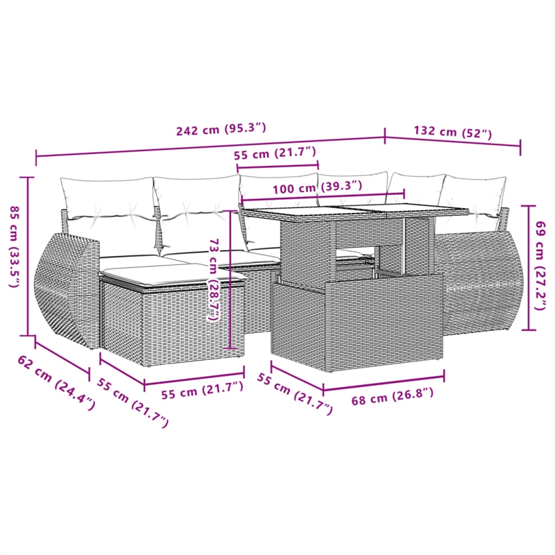vidaXL 7 Piece Poly Rattan Sofa Set in Beige