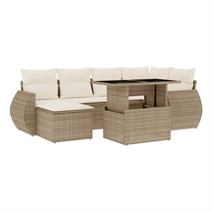vidaXL 7 Piece Poly Rattan Sofa Set in Beige