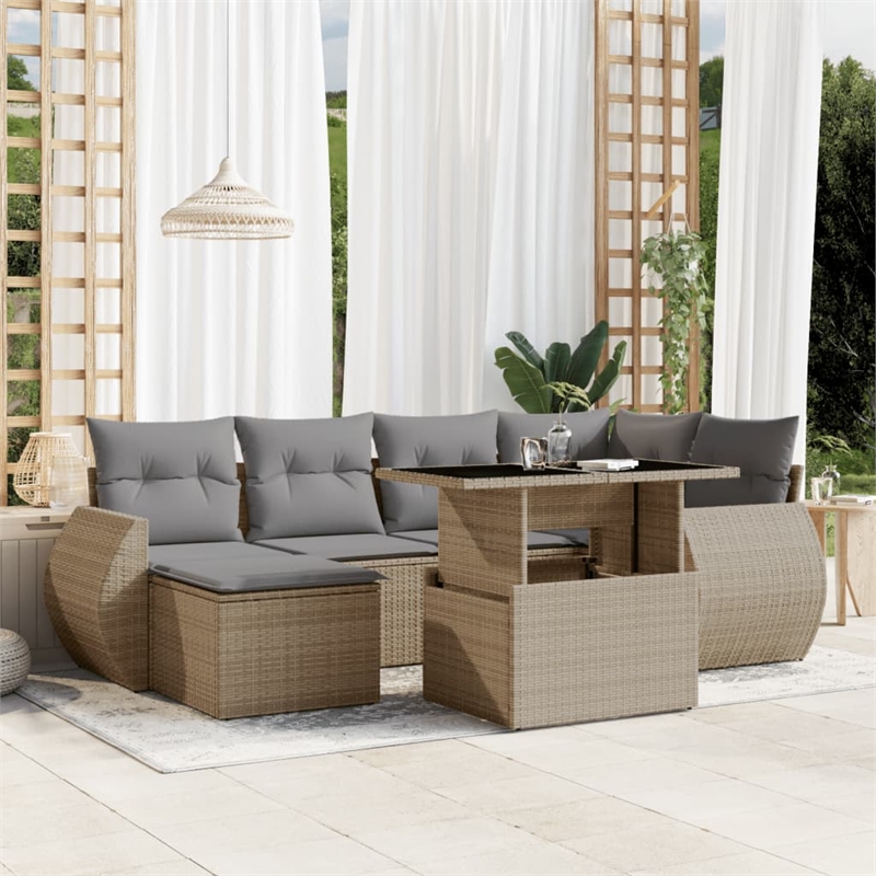 vidaXL 7 Piece Poly Rattan Sofa Set in Beige