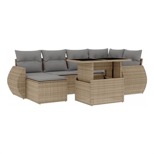 vidaXL 7 Piece Poly Rattan Sofa Set in Beige