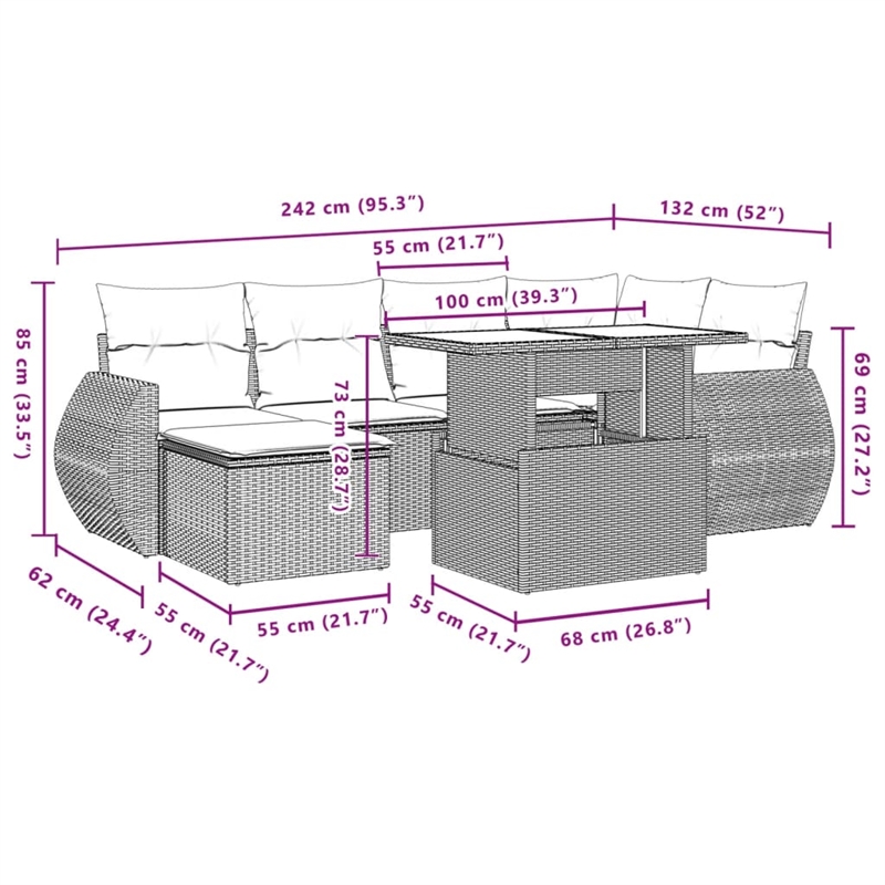 vidaXL 7 Piece Steel Sofa Set in Gray