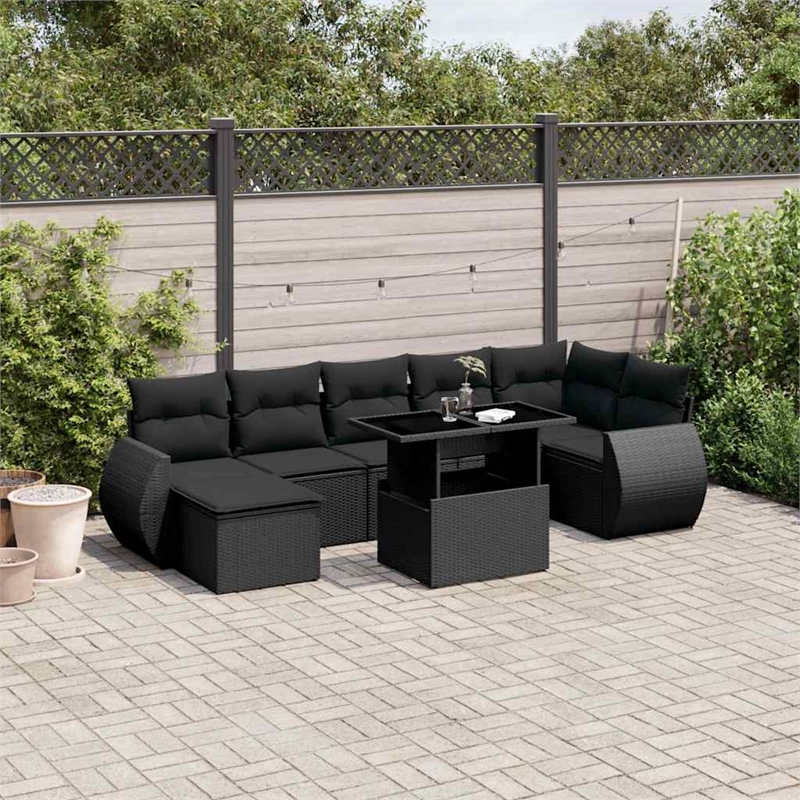 vidaXL 8 Piece Poly Rattan Sofa Set in Black