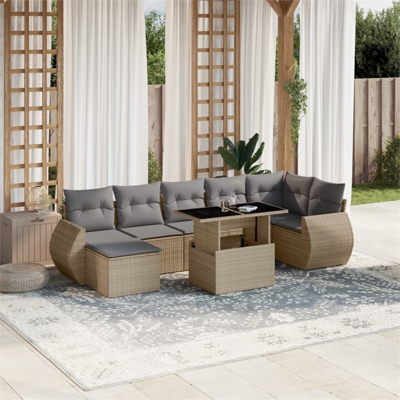 vidaXL 8 Piece Poly Rattan Sofa Set in Gray/Beige
